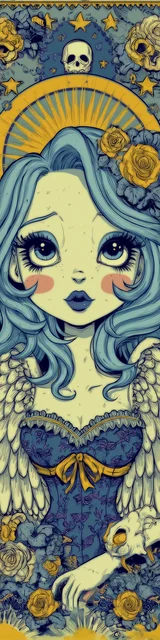 Free angel bookmark featuring blue and yellow angel